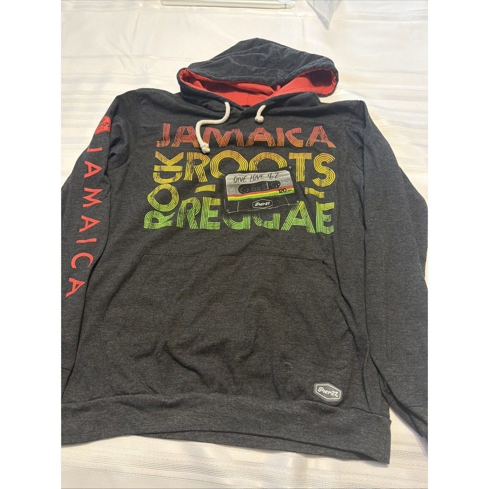 Pier 27 Jamaica Roots Rock Reggae Hoodie Mens XL Gray Rasta Cassette Graphic